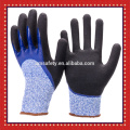 Anti Cut Level 5 HPPE forro de nylon con nitrilo liso azul y negro nitrilo arenoso doble sumergido resistente al aceite guantes de nitrilo